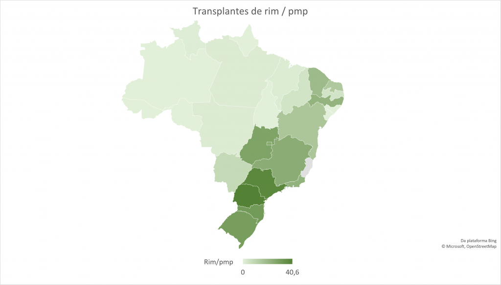 Transplantes de rim por milhão de população (2020)